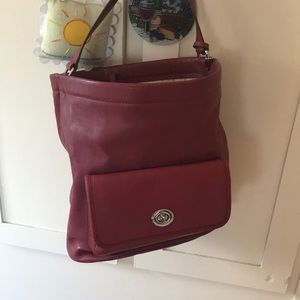 Beautiful Red Leather Coach Bucket bag.